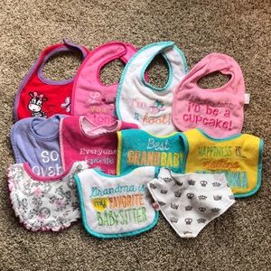 Lot of 11 baby girl bibs